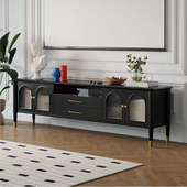 法式 电视机柜茶几组合 复古实木电视柜客厅轻奢黑色储物柜边柜美式