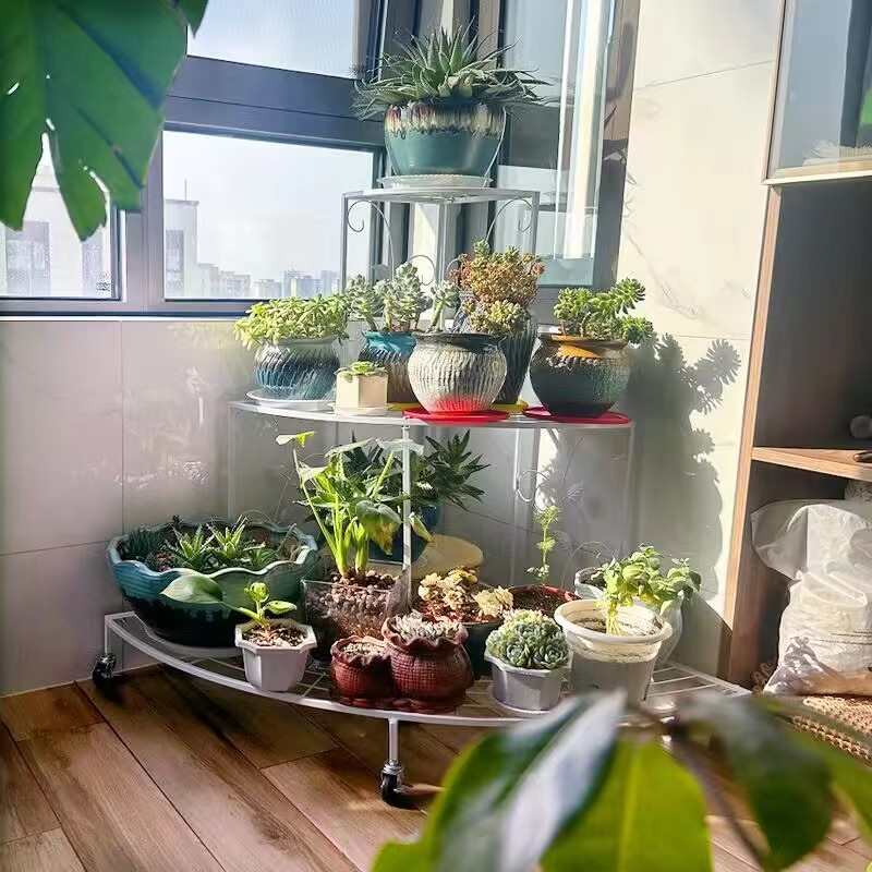 遇故人铁艺阳台转角花架 多层设计 欧式风格 可选配万向轮