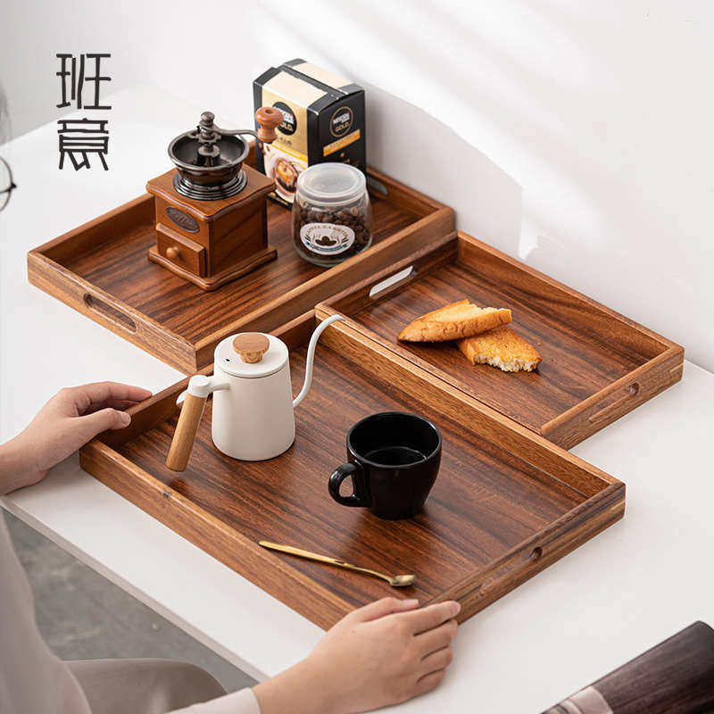 黑胡桃实木托盘茶杯水杯收纳盘日式长方形托盘咖啡杯木质托盘家用,餐饮具,餐用托盘,淘宝优惠券,粉丝福利购,淘宝优惠卷