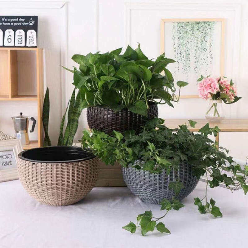 垂吊盆吊兰绿萝油画仿藤编透气养花挂式彩色半圆盆栽花盆控根包邮