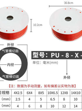 PU8*5进口料气管空压机 气动软管外径8MM /12*8/10*6.5/6*4/4*2.5
