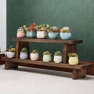 实木台阶多肉花架长条板凳多层阳台阶梯碳化防腐木花架盆栽花架子