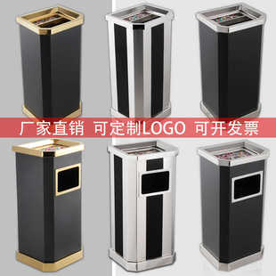 不锈钢大堂立式商场靠墙黑条电梯口酒店带烟灰缸垃圾桶户外果皮箱