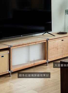 无即所有日式不锈钢架组合电视柜客厅收纳置物架简约实木储物柜子