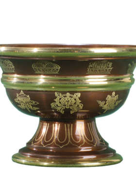 藏传民族高脚供水杯黄铜杯佛古碗圣水色供水家用供奉描金吉祥八前