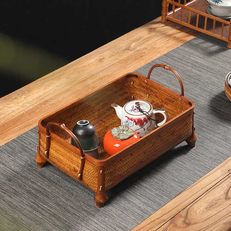 大漆竹编家用收纳筐筇竹长方形提手水果篮提篮复古中式竹筐整理盒,特色手工艺,竹编/竹雕,淘宝优惠券,粉丝福利购,淘宝优惠卷