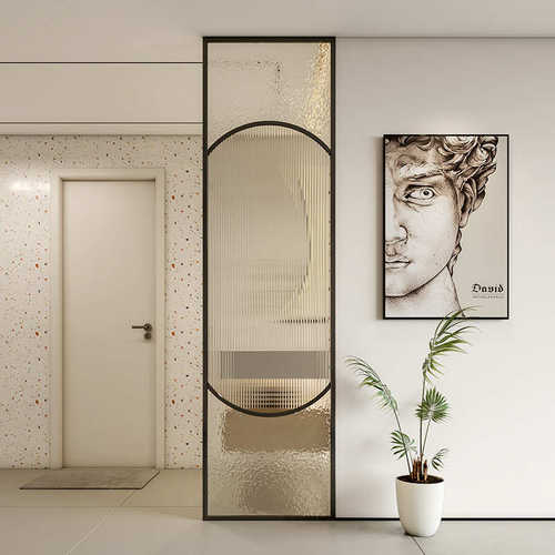 轻奢洗手台玻璃隔断干湿区水纹玻璃屏风客厅入户玄关装饰置物背景