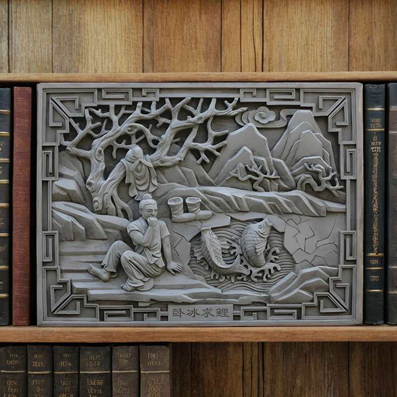 仿古砖雕牡丹徽派中式1米2影壁画长方形24孝浮雕庭院围墙装饰