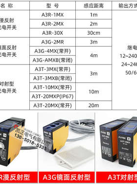 台湾阳明A3T-20MX/3/10对射型光电开关 A3R-1/2/30X传感器A3G-4MX