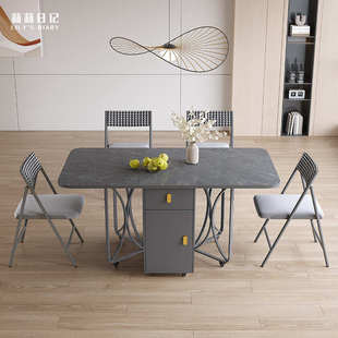 轻奢微晶石多功能折叠餐桌组合家用小户型餐桌简约长桌 2024新款