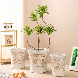 中国风特大号陶瓷花盆家用客厅落地发财树幸福树金钱树专用种树盆