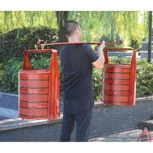 竹编篮子竹编箩筐结婚挑担喜事婚庆带篮子扁担红色订婚大新疆包邮