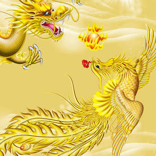 龙凤呈祥卷轴画办公室客厅玄关装饰画竖款龙凤戏珠龙飞凤舞挂画