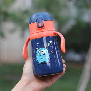 双把手儿童保温杯316不锈钢带吸管两用幼儿园小学生喝水杯子防漏