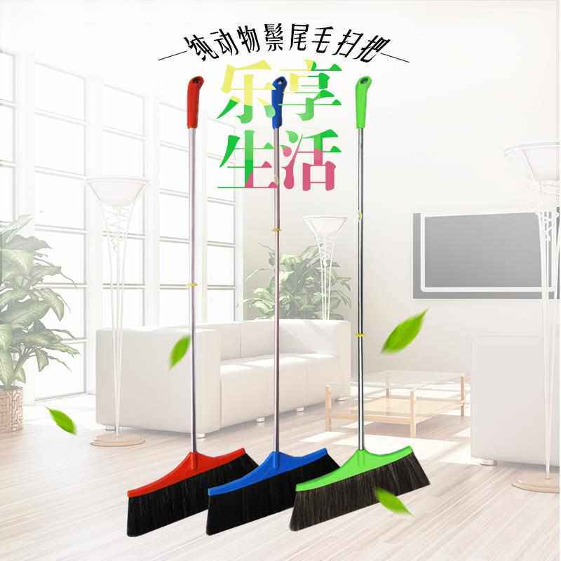 明羊羊纯鬃毛马尾猪鬃扫把不锈钢家用防静电木地板软毛扫帚包邮