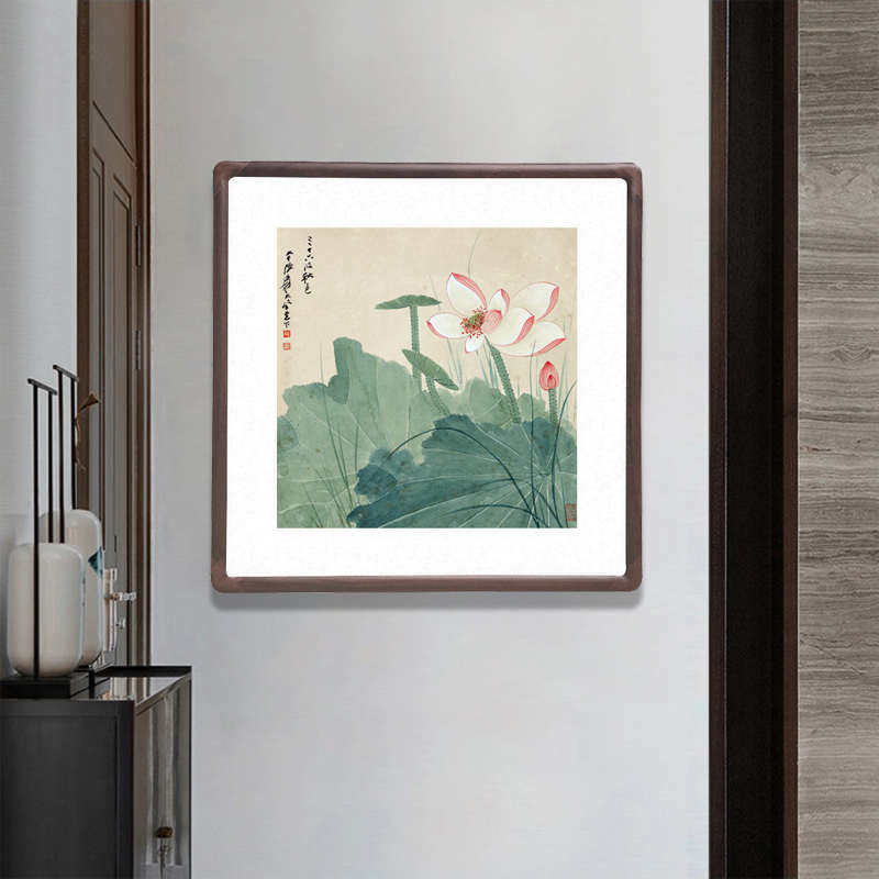张大千荷花装饰画斗方形水墨画客厅玄关壁画卧室餐厅走廊过道字画