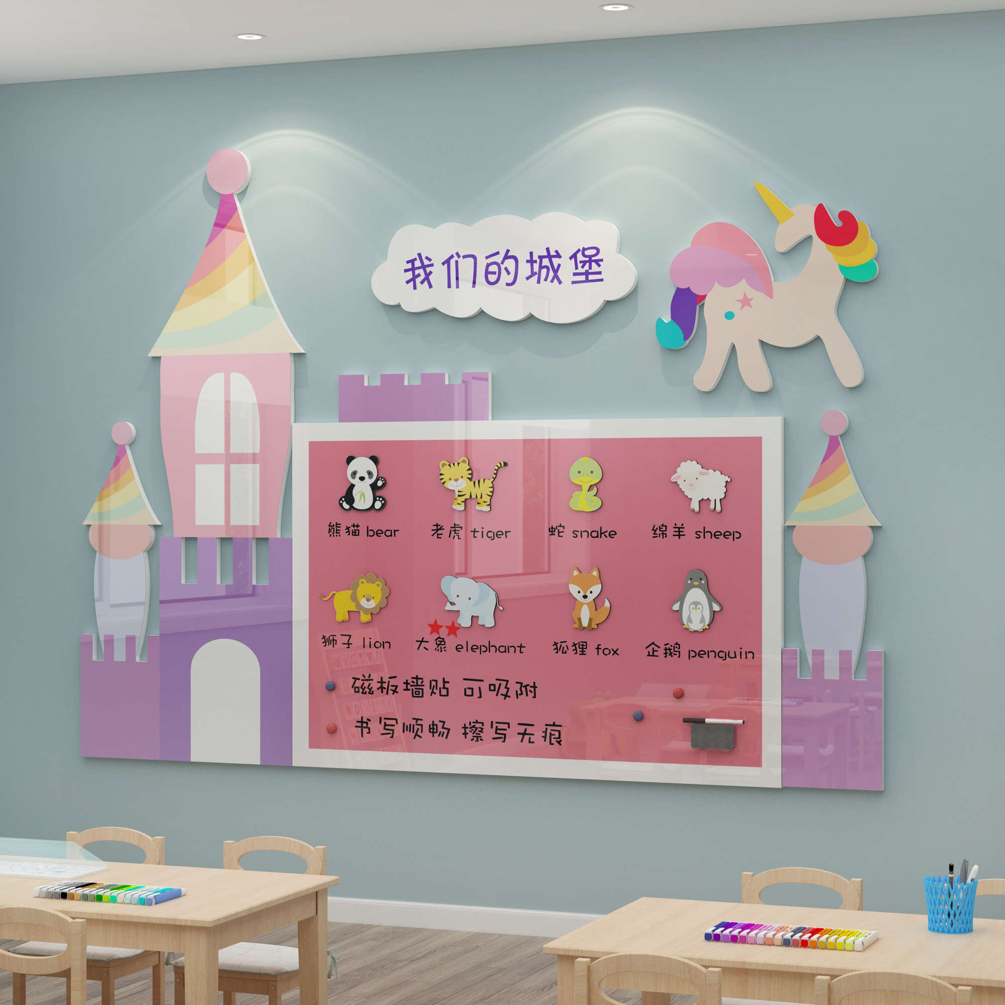 幼儿园墙面装饰环创主题成品布置美术教室文化大厅互动城堡贴画