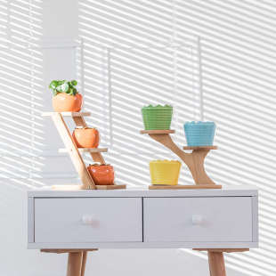 迷你花盆架子桌面多层小花架绿萝多肉实木窗台阳台客厅办公室摆设