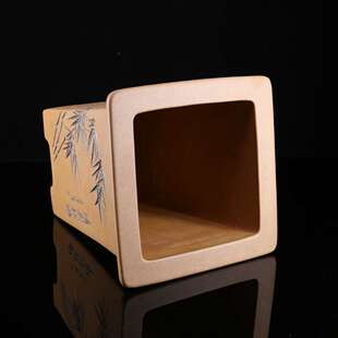 新款精品段泥柴柴烧名家秦夕洪四方宽口飘口签筒紫砂兰花盆景盆