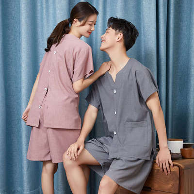 艾灸服男女按摩前后开浴服 可解扣子纯色苎麻全棉汗蒸服养生