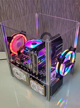 台式matx电脑机箱透明亚克力板玻璃全透atx简约开放式主板托架