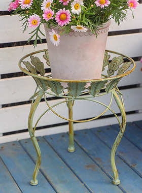 铁艺复古绿 孔雀羽毛花架凳 孔雀椅 欧式抬高花架 圆形凳花架花托