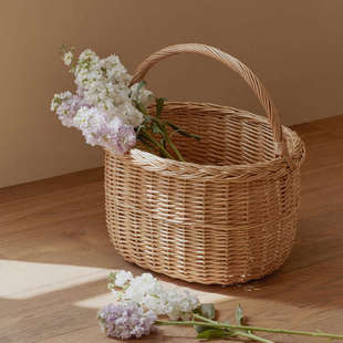 藤编手提花篮干花插花花艺手工柳编编织采摘水果篮野餐篮收纳篮子