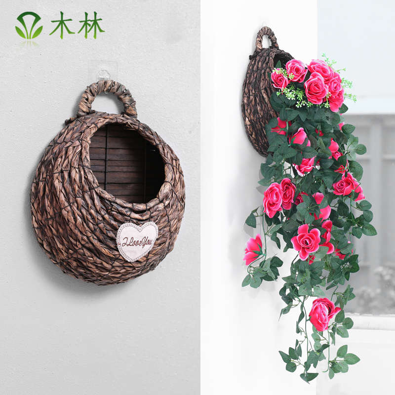 藤编壁挂花篮柳编花篮墙壁装饰花蓝挂墙花盆墙壁花盆插花吊挂花