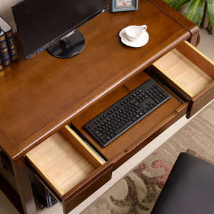 80CM加高新中式实木书桌电脑桌轻奢耐用带抽屉家用台式桌带实木椅