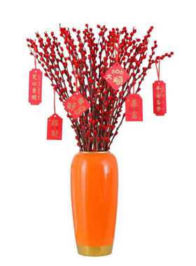 欧式橘黄橙色陶瓷花瓶摆件桌面客厅插花仿真花艺柿子干花银柳专用