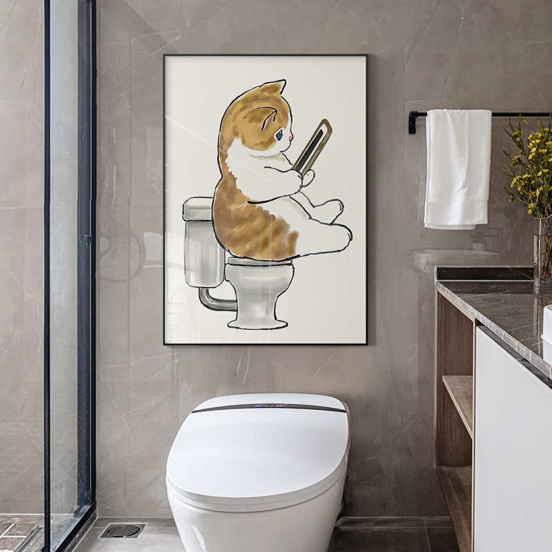 日式卡通猫咪挂画卫生间厕所免打孔壁画餐厅卡通卧室儿童房装饰图片