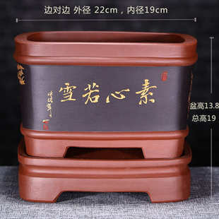 精品紫砂盆景盆带底座四方形花盆文竹罗汉松红枫梅花老桩海棠花