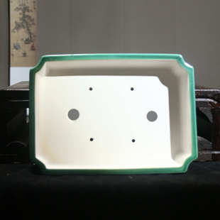 紫砂花盆长方形盆景盆开片绿鼓丁鼓点大口径张治诚觅陶乡浅盆