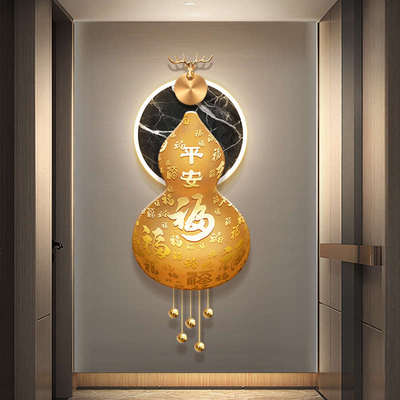 玄关福字装饰画轻奢走廊过道led立体壁画简约高级感发光晶瓷挂画