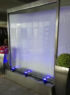 流水玻璃水帘成品水景水幕玻璃墙极简软装大型摆件办公室水系景