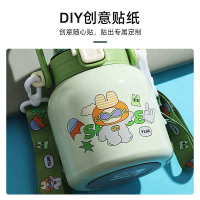 网红大肚杯子316不锈钢儿童保温杯学生吸管弹跳水杯大容量保温