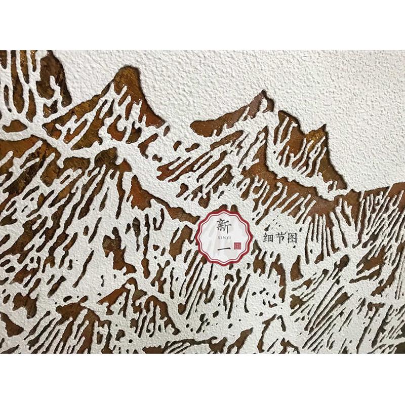 立体雕刻新中式金色山水画纯手工实物画禅意书房装饰画样板房挂