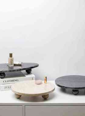 现代简约黄洞石托盘摆件洗手台茶几桌面收纳盘天然大理石装饰品