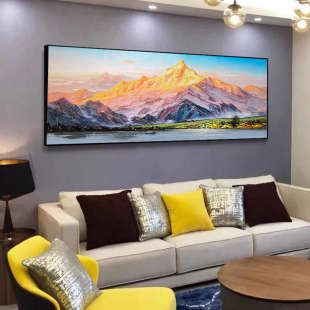 饰画简约现代壁画客厅有框画卧室挂画聚财日照金山 手绘油画玄关装