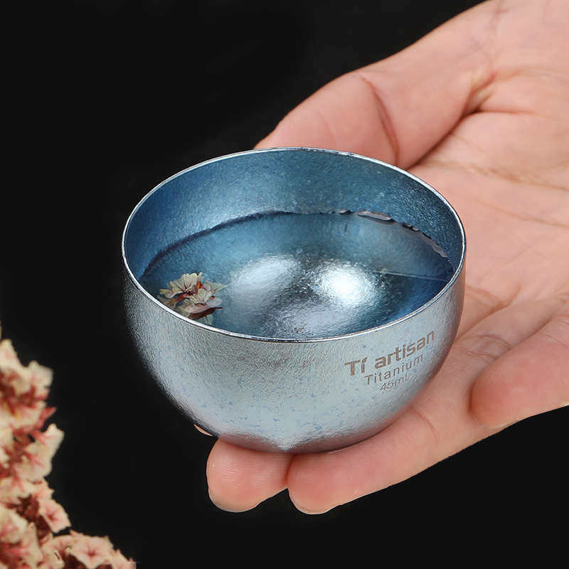 蔻盾户外纯钛双层茶杯便携家用防烫隔热冰花小茶杯酒杯主人杯茶碗