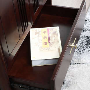 书柜置物架全实木落地书架书橱轻奢带门书柜书台组合储物柜 新中式