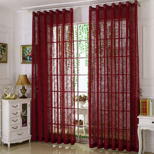 定制 纯色 窗帘 窗纱 纱帘 麻纱 卧室 客厅 阳台 酒红色