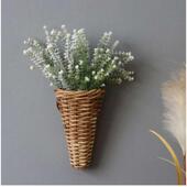 田园风壁挂收纳篮藤编木片储物收纳挂篮篮吊篮壁挂绿植干花小篮子