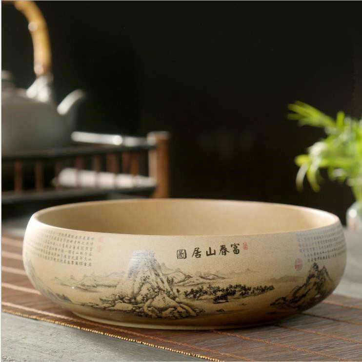 粗陶烟灰缸大码 家用客厅创意中式 多功能垃圾收纳缸 碗莲睡莲盆
