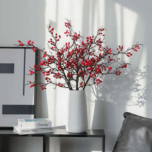 冬青红果发财果仿真花摆件假花干花花束客厅餐桌红色花招财浆果花