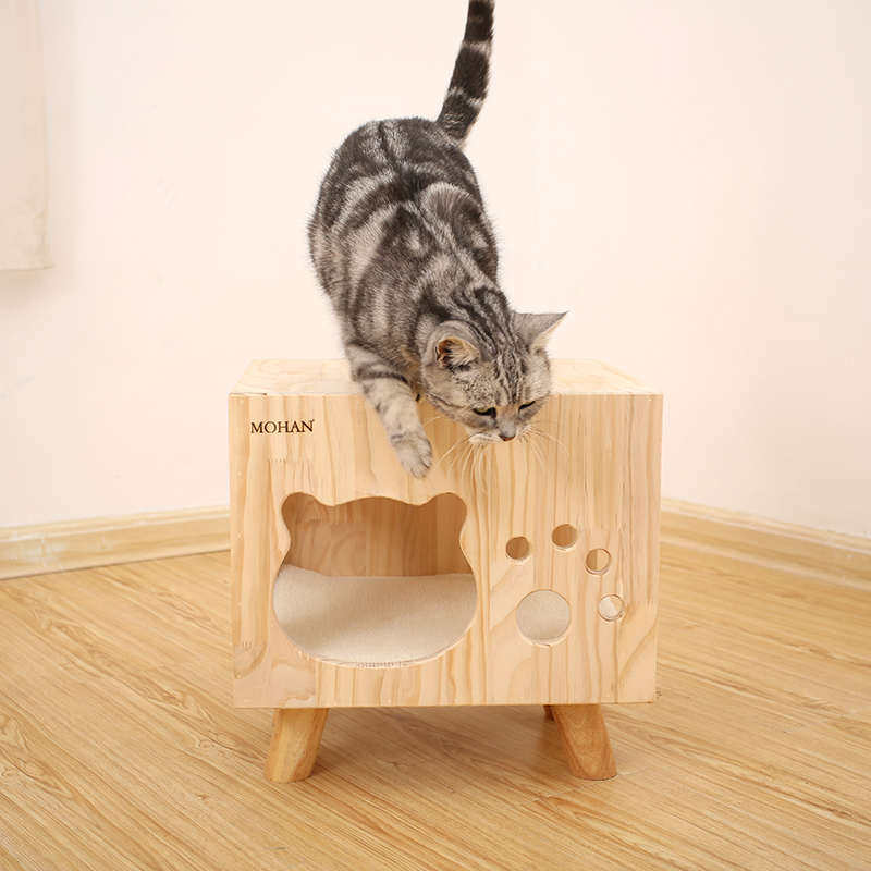人猫共用猫窝凳床头柜一体家具木质夏季四季通用实木猫屋狗窝宠物