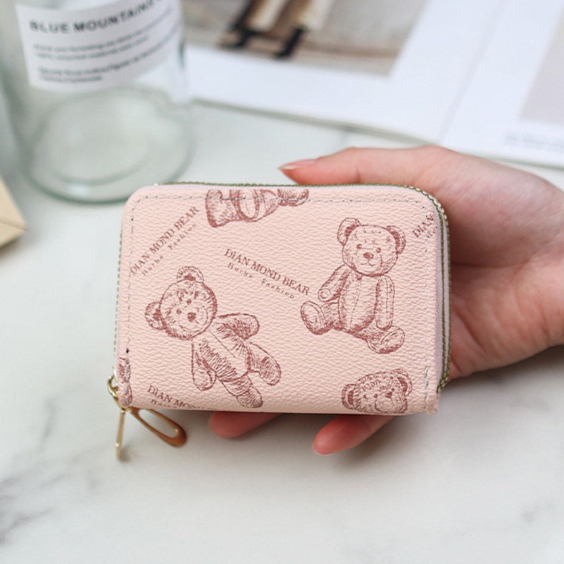 小熊印花风琴卡包证件收纳包2025新款轻便小巧双拉链短款零钱包