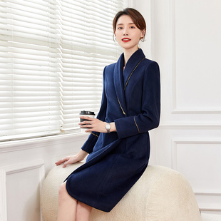 冬季空姐制服女士毛呢大衣中长款呢子外套通勤前台客服物业售楼部