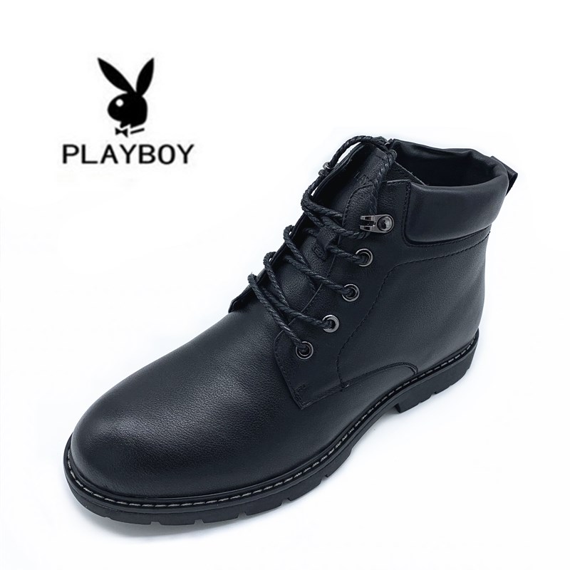 花花公子男鞋2020冬季棉鞋商务休闲鞋保暖皮毛一体皮鞋PA47320642