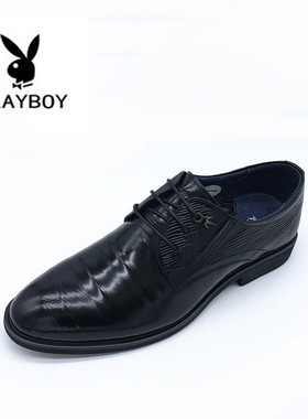 花花公子男鞋2019春款新款英伦潮流商务正装系带黑色皮鞋结婚鞋子